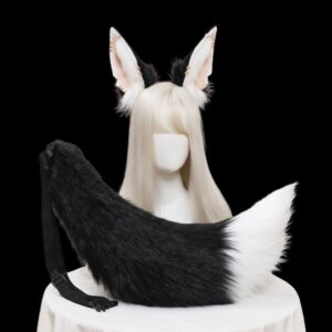 Jackal Wolf Ear Headband & Tail Set – Plush Animal Cosplay Accessory