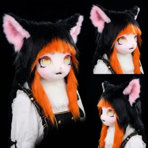 Black & Orange Anime Cat Fursuit – Expressive Cosplay Costume with Fluffy Ears