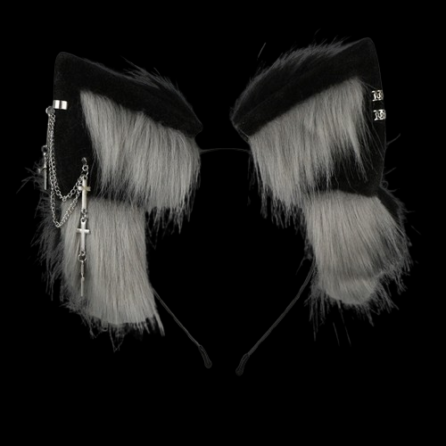 Handmade Wolf Ear Cosplay Headband with Earrings – Plush Animal Ear KC - Image 2