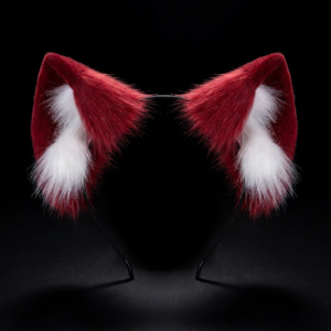 Realistic Wine Red Cat Ear Headband – Cute Anime Cosplay Hair Accessory