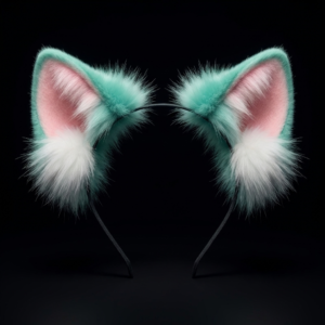 Realistic Hatsune Miku Green And Pink Cat Ear Headband – Cute Anime Cosplay Hair Accessory