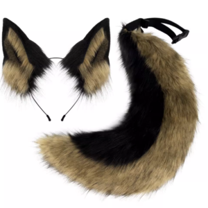 Black & Brown Fox Ears & Tail Set – Plush Cosplay Accessory