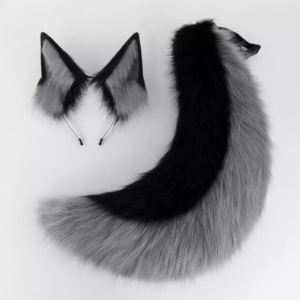 Gray & Black Fox Ears & Tail Set – Plush Cosplay Accessory