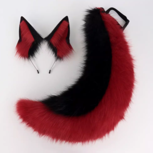 Red & Black Fox Ears & Tail Set – Plush Cosplay Accessory