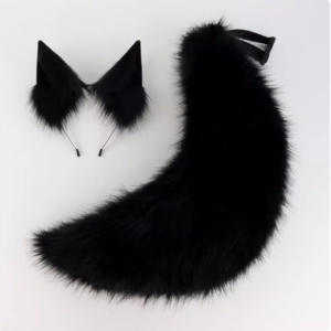 Black Fox Ears & Tail Set – Plush Cosplay Accessory