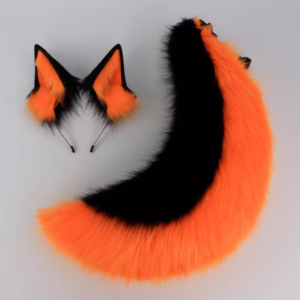 Orange & Black Fox Ears & Tail Set – Plush Cosplay Accessory
