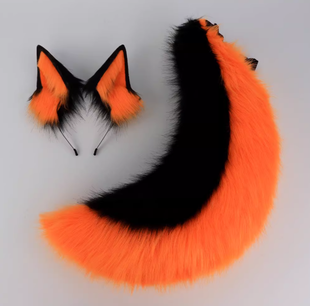 Orange & Black Fox Ears & Tail Set – Plush Cosplay Accessory