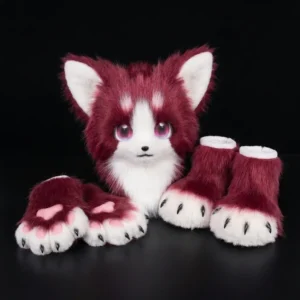 Red & White Fursuit Set – Mask, Paw Gloves & Feet for Cosplay