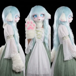 Pastel Blue Anime Bunny Fursuit – Plush Cosplay Costume with Big Eyes & Paws
