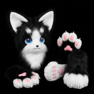 Black & White Fursuit Set – Mask, Paw Gloves & Feet for Cosplay