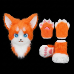 Orange & White Fursuit Set – Mask, Paw Gloves & Feet for Cosplay