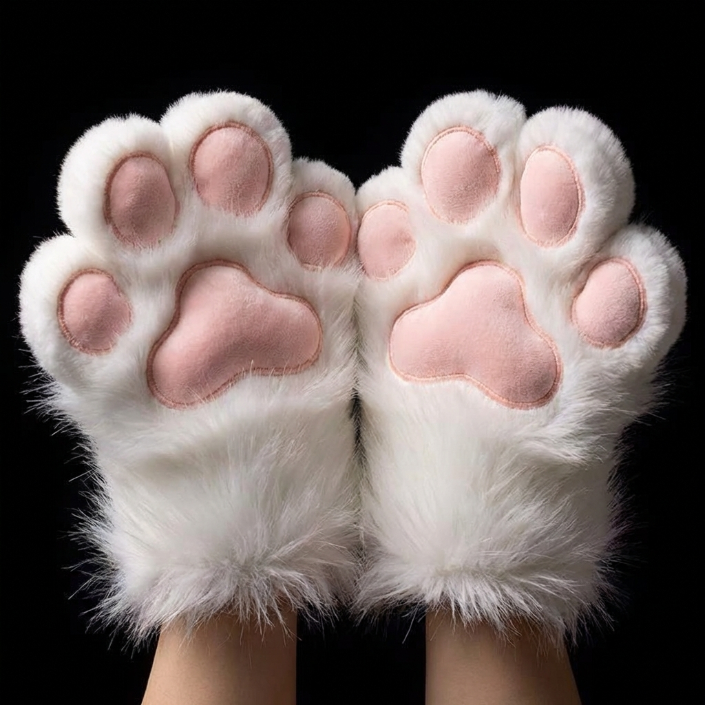 White Animal Paw Gloves – Plush Furry Cosplay Claws
