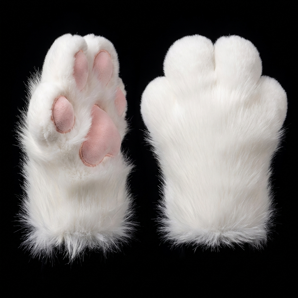 White Animal Paw Gloves – Plush Furry Cosplay Claws - Image 2