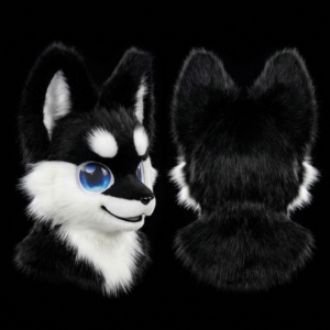 Japanese Style Animal Fursuit Plush Headgear – Cute Cosplay Costume (Black)
