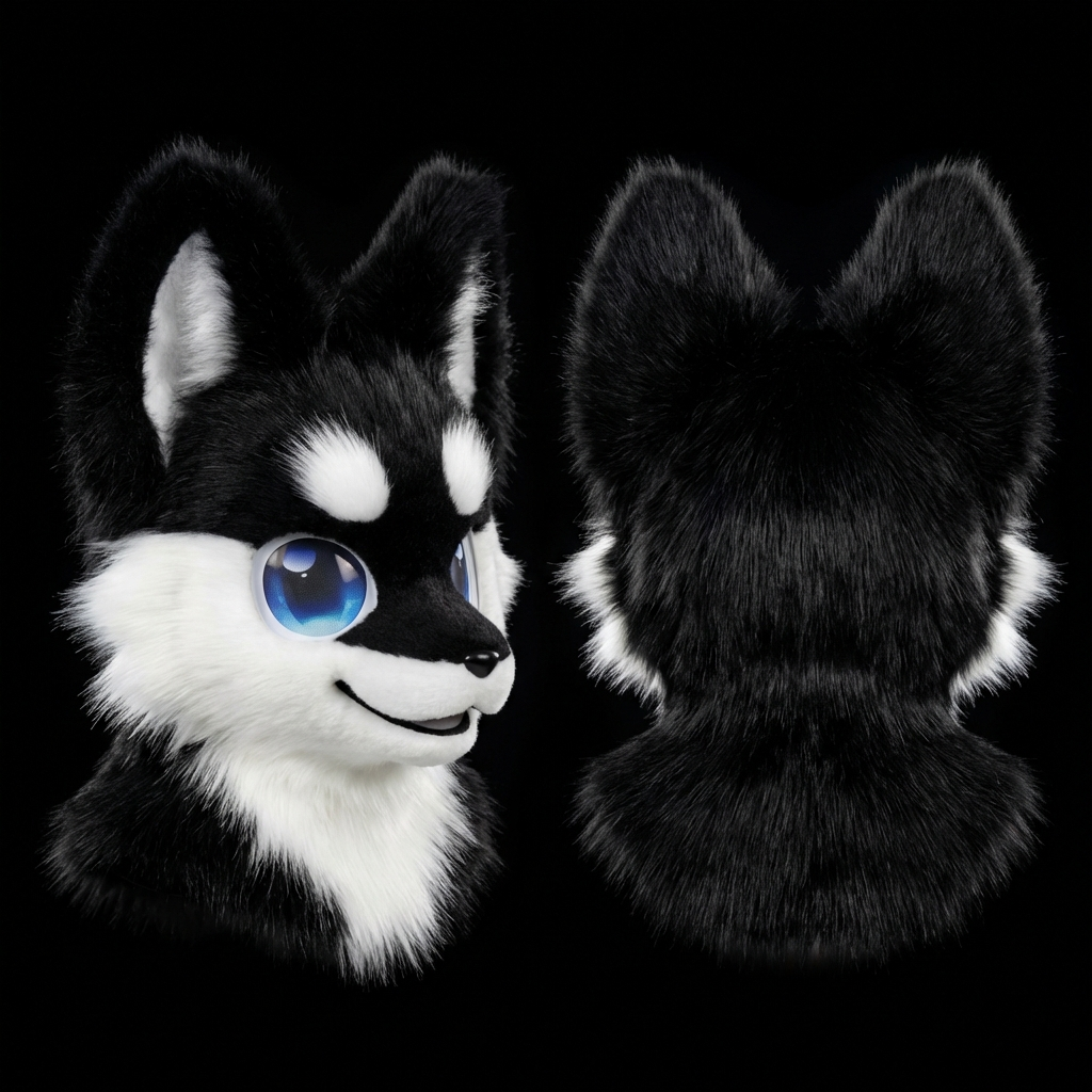 Japanese Style Animal Fursuit Plush Headgear – Cute Cosplay Costume (Black)