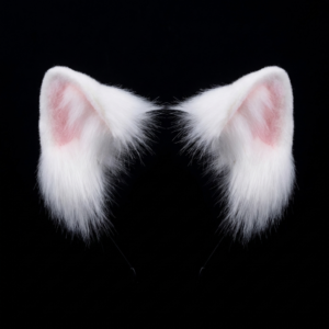 Realistic White Cat Ear Hairband – Cute Anime Cosplay Accessory